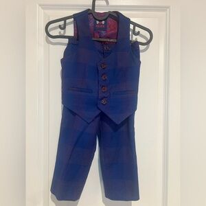 Kids Blue Checkered Vest and Pants